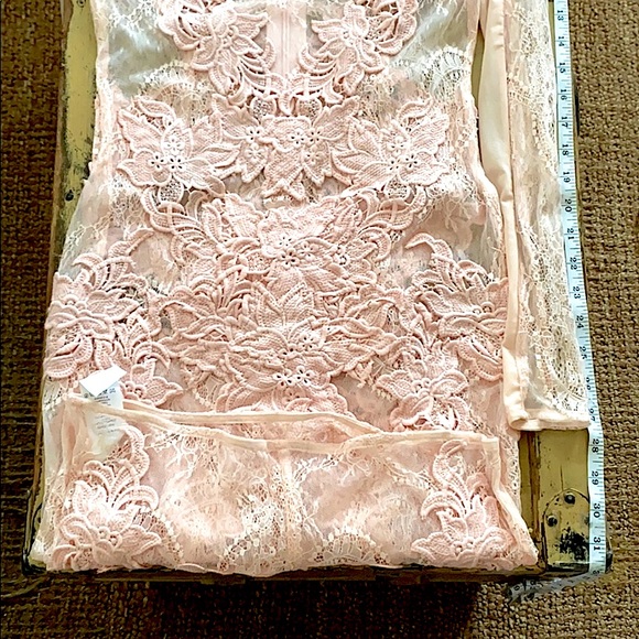 NWOT HOUSE OF CB LONDON STRET BODYCON DRESS LACE APPLIQUÉ BLUSH M ASO JLO CELEBS - Picture 15 of 16